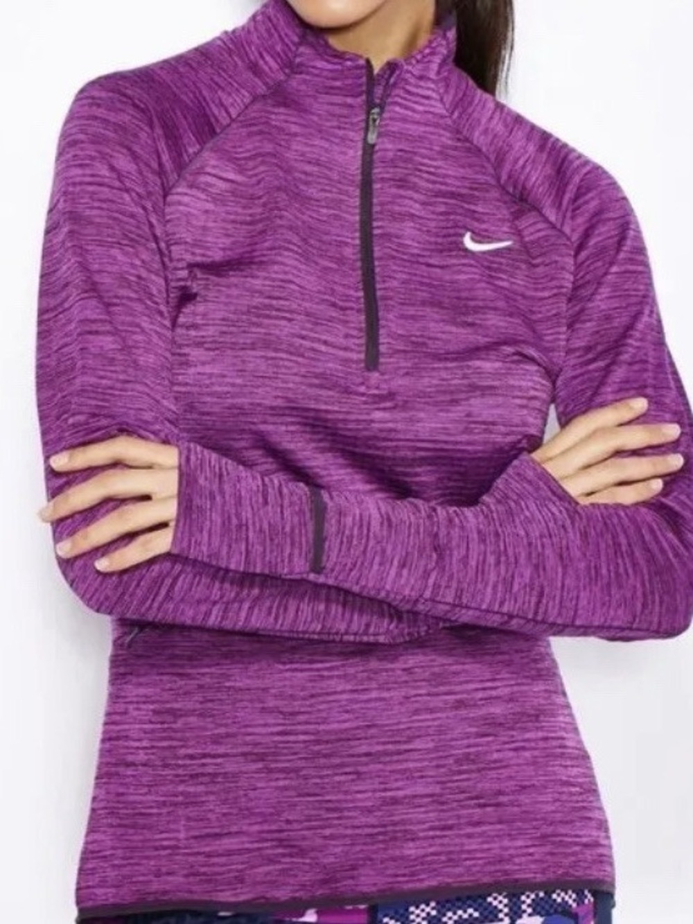 Nike Purple Heathered Quarter-Zip Performance Top
